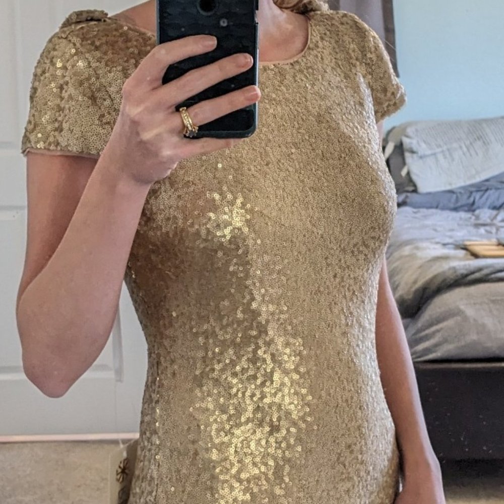 Revelry Gold Sequin Chloe Bridesmaid Dress